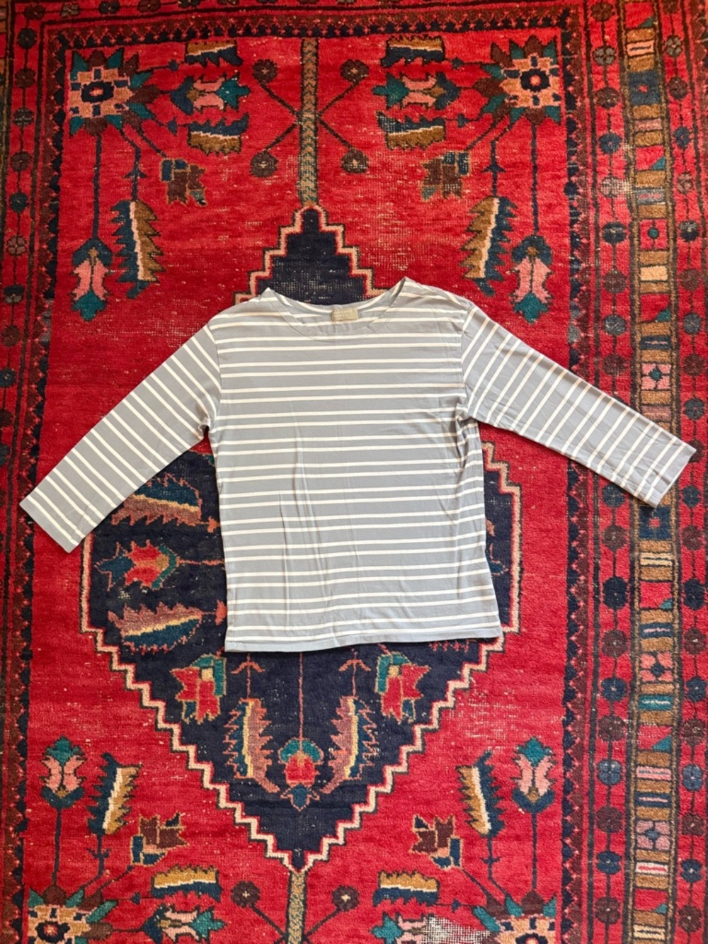 MARGARET HOWELL Boat Neck Striped Cotton Top - II XS S - Grey & White